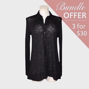 Pleione Sheer Slub Knit Button-Front Collared Top